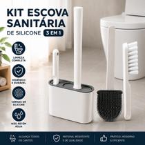 Escova Sanitária 3 em 1 Silicone com Suporte Escova de Cerdas para Banheiro Limpeza de Vaso Sanitário Piso Azulejos Cantos Cabo Resistente Secagem Ráp Escova Sanitária 3 em 1 Silicone com Suporte Escova de Cerdas para Banheiro Limpeza de Vaso Sanitário Piso Azulejos Cantos Cabo Resistente Secagem Ráp
