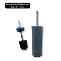 Escova Sanitária Acabamento Matte Suporte com Tampa Cabo Aço Inox Branca ou Cinza Escova Sanitária Acabamento Matte Suporte com Tampa Cabo Aço Inox Branca ou Cinza