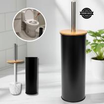 Escova Sanitária Banheiro Metal Preta Luxo Suporte Bambu Inox Vaso Sanitário Moderna Kit Limpeza Escova Sanitária Banheiro Metal Preta Luxo Suporte Bambu Inox Vaso Sanitário Moderna Kit Limpeza