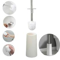 Escova Sanitária Branca com Suporte Cabo Inox Vassourinha para Vaso Limpeza Banheiro Resistente