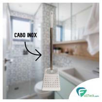 Escova Sanitária C/ Suporte Quadrado Branco Cabo Inox