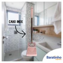 Escova Sanitária Cabo Inox C/ Suporte Quadrado Rosa