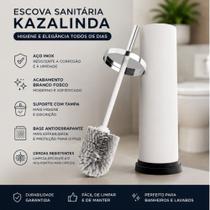 Escova Sanitária com Suporte em Inox Branco Fosco Kazalinda Base Antiderrapante Escopino para Banheiro Escova Sanitária com Suporte em Inox Branco Fosco Kazalinda Base Antiderrapante Escopino para Banheiro
