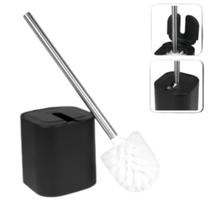Escova Sanitaria Com Suporte Fechado Higiênico Limpeza Banheiro Vaso Sanitário Bacia Cerdas de Nylon OU Dual - Preta