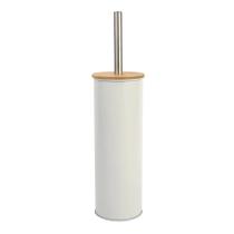 Escova Sanitaria com Tampa de Bambu Cabo em Inox Escova de Vaso Banheiro