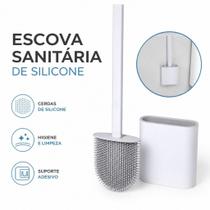 Escova Sanitária de Silicone com Suporte de Parede Adesivo Branca