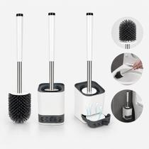 Escova sanitaria em inox com suporte para limpar vaso privada sanitário e banheiro