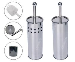 Escova sanitaria em inox com suporte para limpar vaso privada sanitário e banheiro