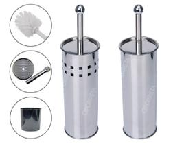 Escova sanitaria em inox com suporte para limpar vaso privada sanitário e banheiro