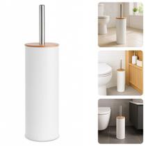 Escova Sanitária Higiênica Limpa Vaso Banheiro Lavabo Branco Fosco Com Tampa Bambu Escova Sanitária Higiênica Limpa Vaso Banheiro Lavabo Branco Fosco Com Tampa Bambu