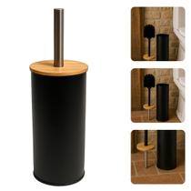 Escova Sanitária Higiênica Limpa Vaso Banheiro Lavabo Preto Fosco Com Tampa Bambu