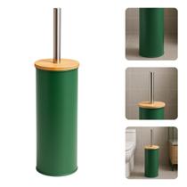 Escova Sanitária Higiênica Limpa Vaso Banheiro Lavabo Verde Fosco Com Tampa Bambu