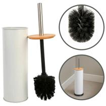 Escova Sanitária Inox Branca Tampa Bambu Mimo Style com Suporte Banheiro Escova Sanitária Inox Branca Tampa Bambu Mimo Style com Suporte Banheiro