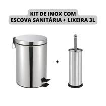 Escova Sanitária Inox + Lixeira Inox 3 Litros Para Banheiro - CLINK