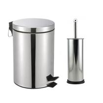 Escova Sanitária Inox + Lixeira Inox 3 Litros Para Banheiro