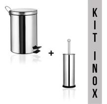 Escova Sanitária Inox + Lixeira Inox 5 Litros Para Banheiro