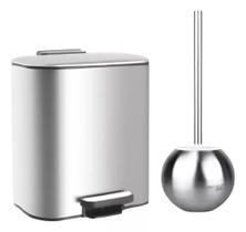 Escova Sanitaria Limpador Vaso Sanitario Privada e Cesto Lixo Lixeira Banheiro de Pedal Inox