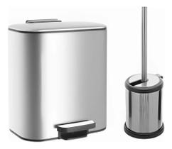 Escova Sanitaria Vassoura Limpeza Privada E Lixeira Cesto Lixo Banheiro Inox Com Pedal