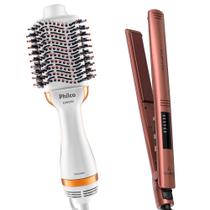 Escova Secadora Alisadora 4 Em 1 Philco 1300w Solf Prancha Chapinha Gama Italy Cerâmica 450ºf Oleo Marula Bivolt
