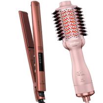 Escova Secadora Alisadora Britania Ions 4 Em 1 1300w Tube Rose Prancha Chapinha Gama Italy Cerâmica 450ºf Oleo Marula Bivolt
