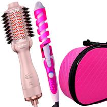 Escova Secadora Alisadora Britânia Ions Tourmaline 4 Em 1 1300w Tube Rose Bivolt Modelador Cacheador Nova Maleta