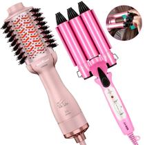 Escova Secadora Alisadora Britânia Ions Tourmaline 4 Em 1 1300w Tube Rose Bivolt Modelador Cacheador Triondas