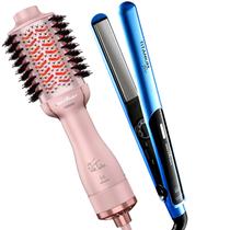 Escova Secadora Alisadora Britânia Ions Tourmaline 4 Em 1 1300w Tube Rose Bivolt Prancha Titanium 220ºc Progressiva Blue