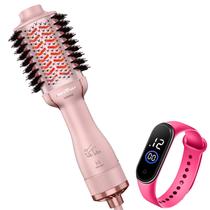 Escova Secadora Alisadora Britania Ions Tourmaline 4 Em 1 1300w Tube Rose Bivolt Relógio Led