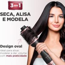 Escova Secadora Mondial ES-14 revestida Óleo de Argan 3 em 1 Original 1200w Black Rose Bivolt