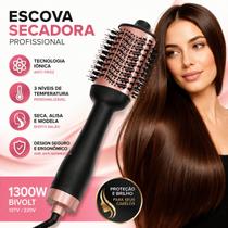 Escova Secadora Profissional Bivolt 1300W com íons Anti Frizz Alisa Modela e Seca com Brilho 3 Temperaturas Ajustáveis Escova Secadora Profissional Bivolt 1300W com íons Anti Frizz Alisa Modela e Seca com Brilho 3 Temperaturas Ajustáveis