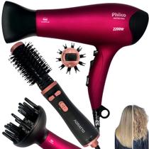 Escova secadora rotativa e secador de cabelo + difusor 2200w