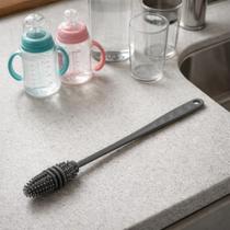 Escova Silicone de Lavar Garrafa Mamadeira Copo Taça 26,5cm Cinza Limpeza Multiuso Durável