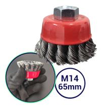 Escova Tipo Copo Rosca Rotativa De Aço Para Furadeira Lixadeira 65mm M14