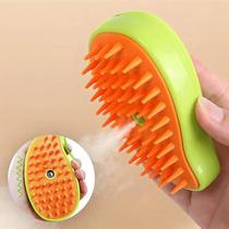 Escova Verde a Vapor Pets 3 em 1 com Spray Massagem Relaxante Remove Pelos Soltos e Desembaraça Nós Recarregável USB