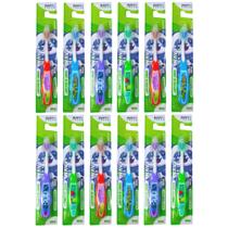 Escovas De Dente Macia Infantil Com Capa Protetora e Limpador De Língua Navy Fresh Kit Com 12 unid.