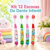 Escovas De Dente Macia Infantil Com Capa Protetora Kit Com 12 Unidades Personagens Colorida Criança Escovas De Dente Macia Infantil Com Capa Protetora Kit Com 12 Unidades Personagens Colorida Criança