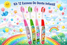 Escovas De Dente Macia Infantil Com Capa Protetora Kit Com 12 Unidades Personagens Colorida Criança