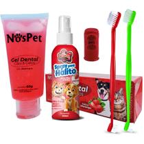 Escovas Spray e Gel Dental Kit Higienico para Cães E Gatos Petshop Nospet Kit