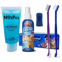 Escovas Spray e Gel Dental Kit Higienico para Cães E Gatos Petshop Nospet Kit