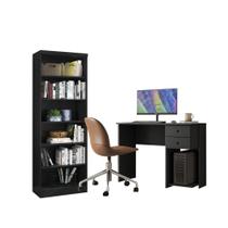 Escritório com Escrivaninha 2 Gavetas e Livreiro Preto