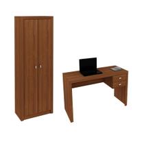 Escritório com Mesa para Computador 2 Gavetas Com Armário 2 Portas Amendoa - FdECOR Escritório com Mesa para Computador 2 Gavetas Com Armário 2 Portas Amendoa - FdECOR