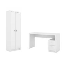 Escritório com Mesa para Computador 2 Gavetas Com Armário 2 Portas Branco - FdECOR