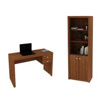 Escritório com Mesa para Computador 2 Gavetas Com Armário Pareteleira 2 Portas Amendoa - FdECOR Escritório com Mesa para Computador 2 Gavetas Com Armário Pareteleira 2 Portas Amendoa - FdECOR