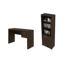 Escritório com Mesa para Computador 2 Gavetas Com Armário Pareteleira 2 Portas Rústico - FdECOR