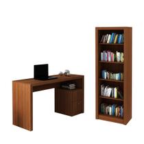 Escritório com Mesa para Computador 2 Gavetas Com Armário Prateleiras Portas Amendoa - FdECOR Escritório com Mesa para Computador 2 Gavetas Com Armário Prateleiras Portas Amendoa - FdECOR