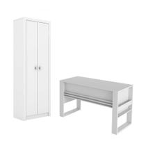 Escritório com Mesa para Computador 2 Gavetas com Chave Com Armário 2 Portas Branco - FdECOR