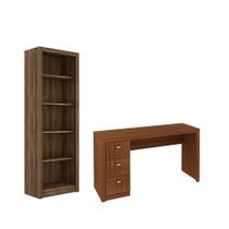 Escritório com Mesa para Computador c/ 3 Gavetas e Armário Amendoa - FdECOR