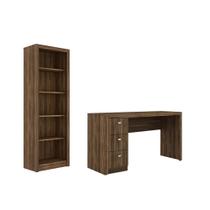 Escritório com Mesa para Computador c/ 3 Gavetas e Armário Nogal - FdECOR Escritório com Mesa para Computador c/ 3 Gavetas e Armário Nogal - FdECOR