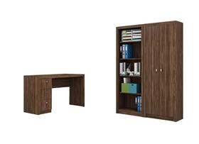 Escritório com Mesa para Computador e 2 Estantes Nogal - FdECOR Escritório com Mesa para Computador e 2 Estantes Nogal - FdECOR