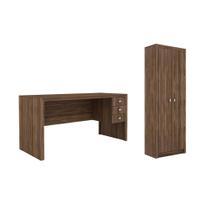 Escritório com Mesa para Computador e Armário 2 portas Nogal - FdECOR